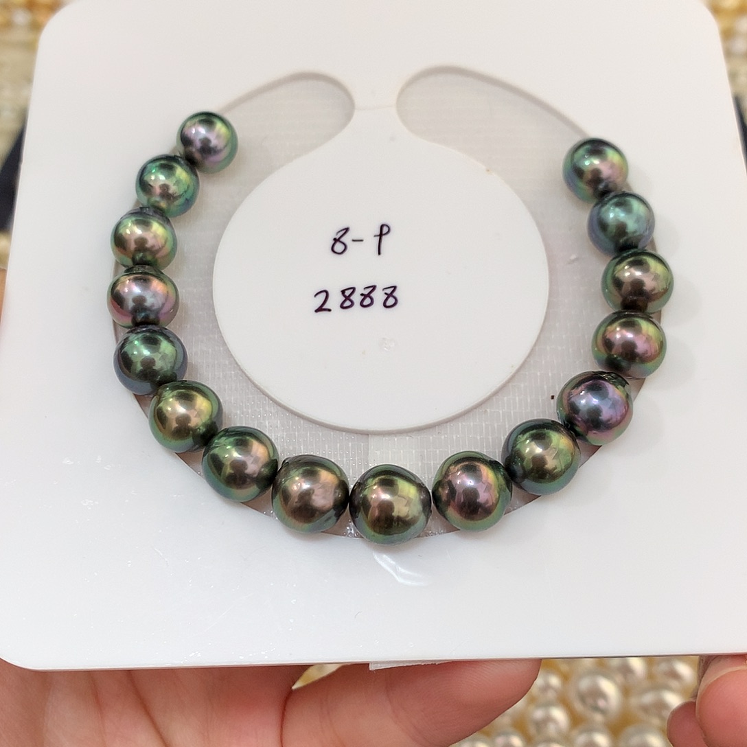 未镶嵌孔雀绿手链8-9mm海水珍珠