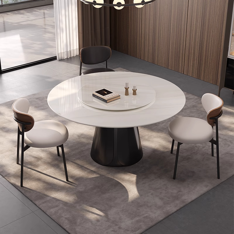 【芬迪白】纯天然奢石轻奢吃饭桌高端意式极简大平层大理石圆形餐桌