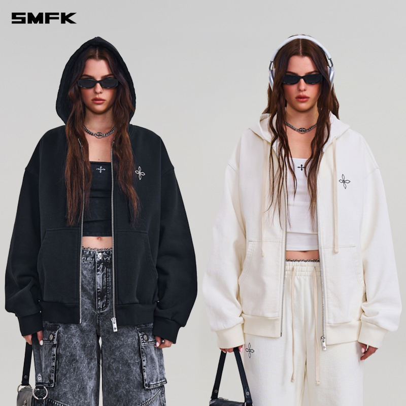 SMFK十字雕像阔身拉链帽衫 CH005B3 休闲运动连帽宽松上衣