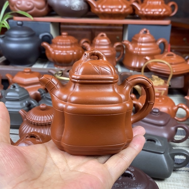 紫砂茶壶四方竹鼎150-200-260-350cc原矿赵庄朱泥特价