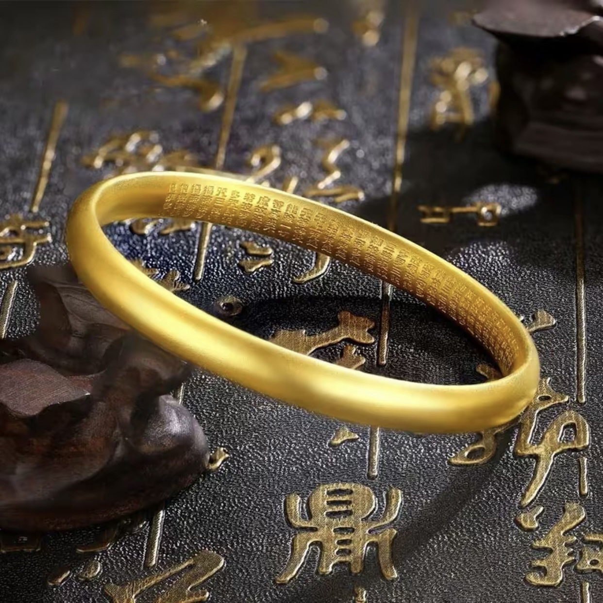铜合金手镯 新中式古法泥鳅背心经手镯女款哑光磨砂开口手环复古
