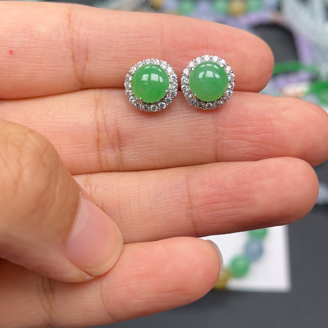 翡翠银S925镶嵌耳饰