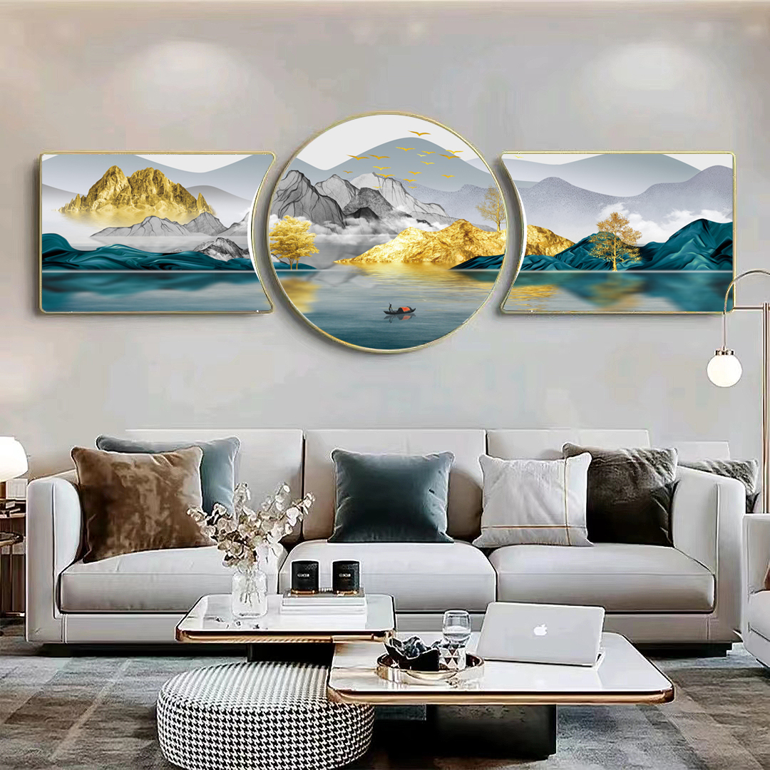 Y15富水金山新款珠联璧合中式新中式山水挂画客厅沙发背景墙挂画