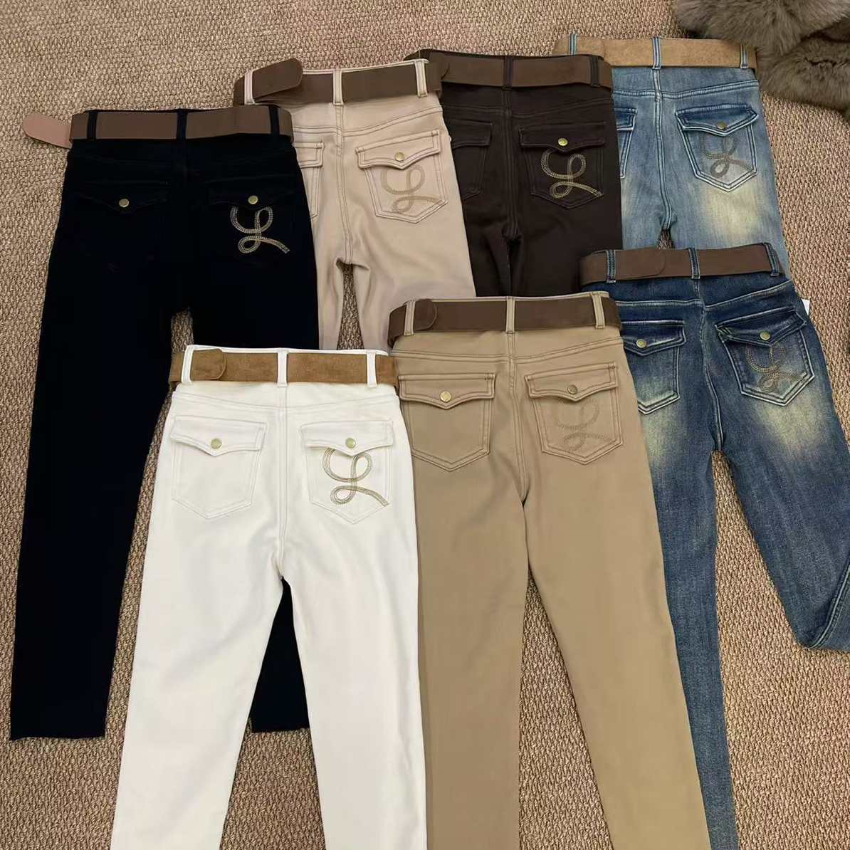 【FF】秋冬加绒高腰弹力显瘦阔腿牛仔裤女宽松垂感百搭加厚长裤