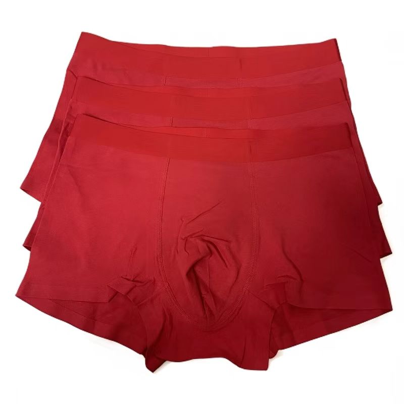 高货无痕纯棉本命年大红男士平角内裤男款舒适