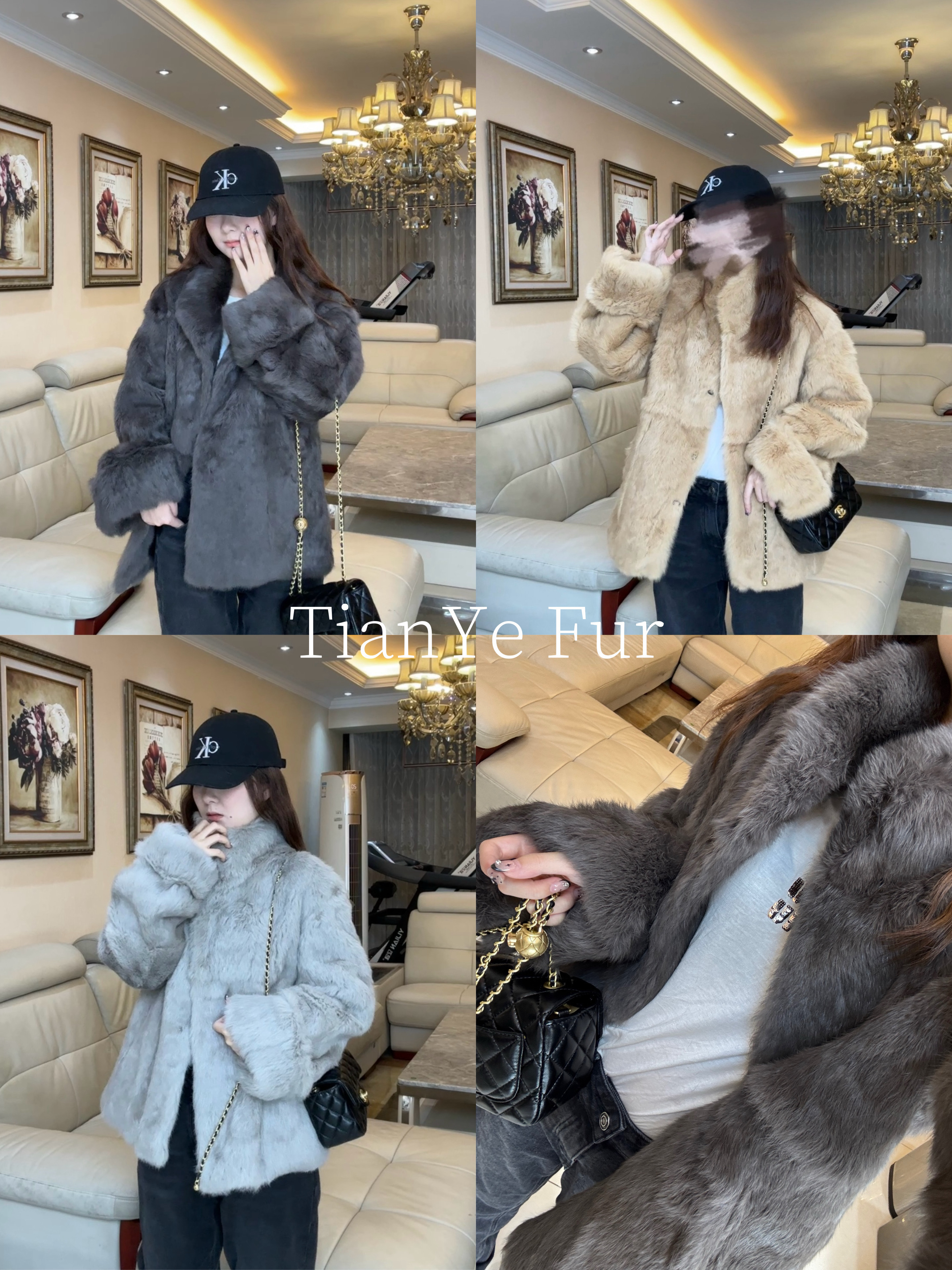 【甜野家】长款立领慵懒风翻袖设计兔毛外套