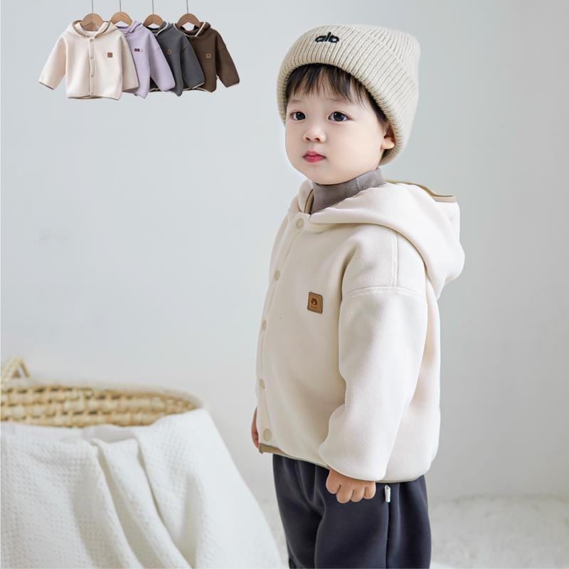 男女儿童冬季保暖外套宝宝加厚双面奥利绒外出服连帽上衣开衫衣服