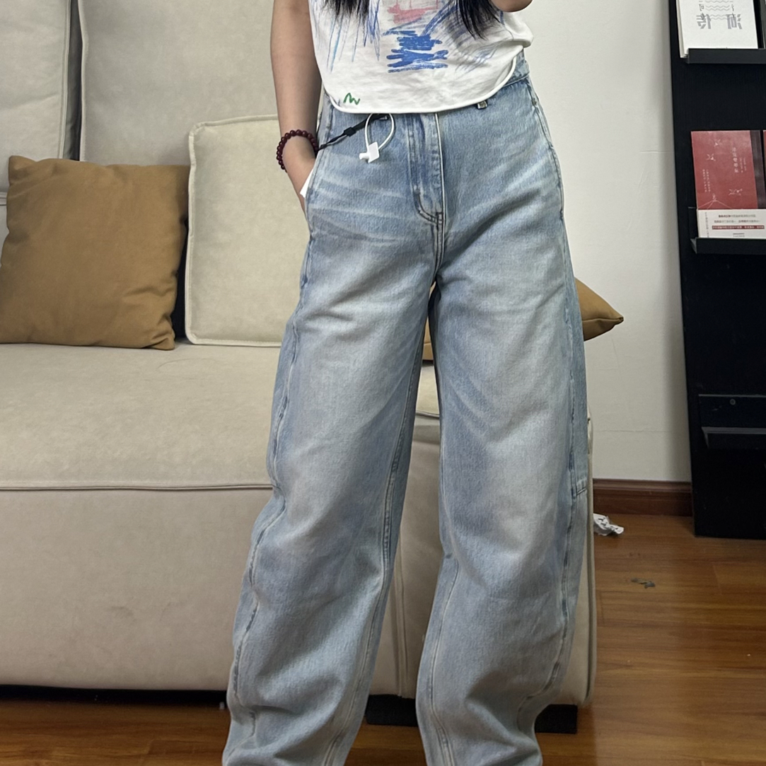 『扣号链接99』窄直阔腿微喇牛仔风衣拼接牛仔裤