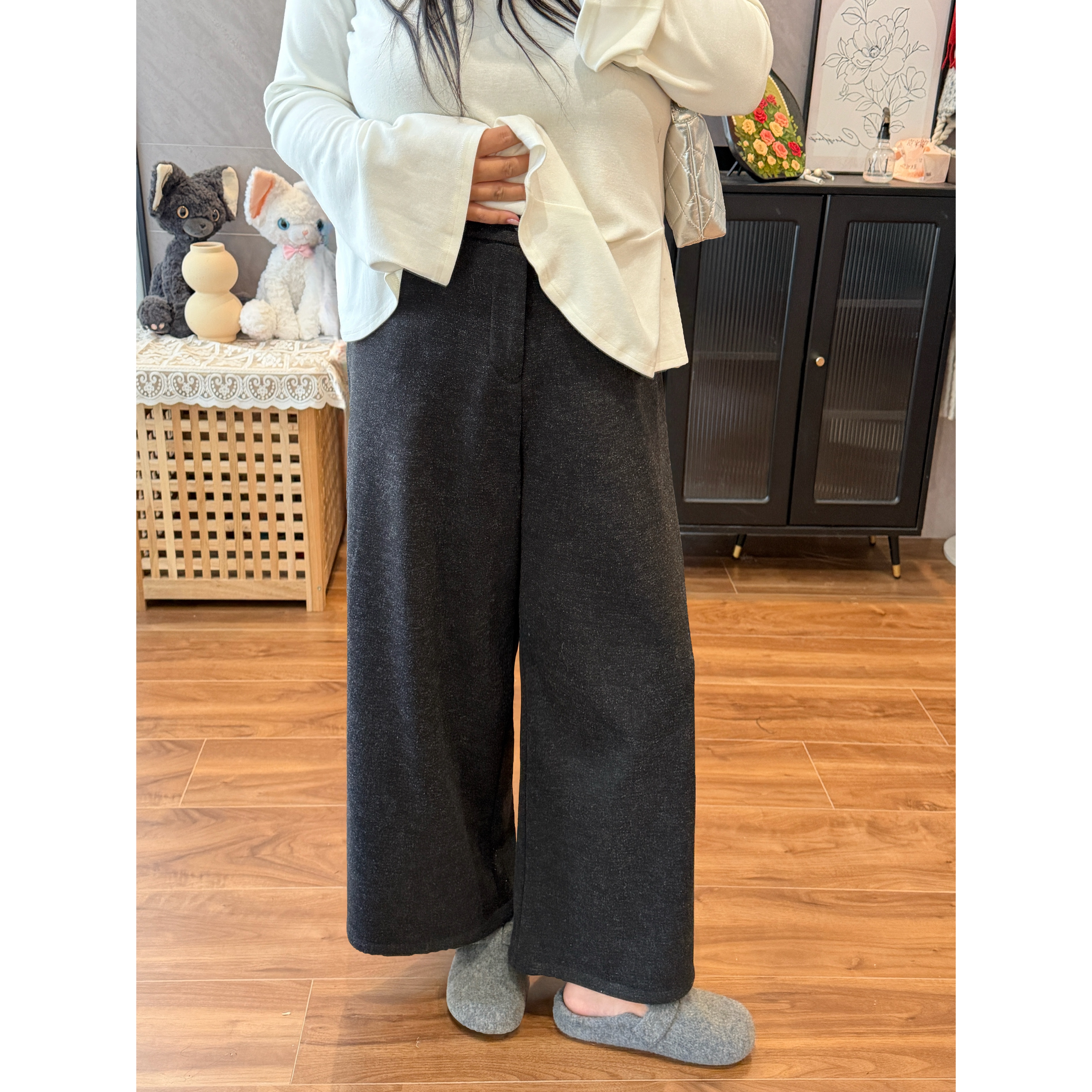 花契“奥斯陆雾”大码女装冬季宽松200斤胖mm韩系阔腿休闲裤4376-H