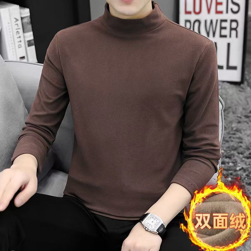 2025半高领新款德绒打底衫T恤男士秋冬季保暖潮牌纯色衣服男
