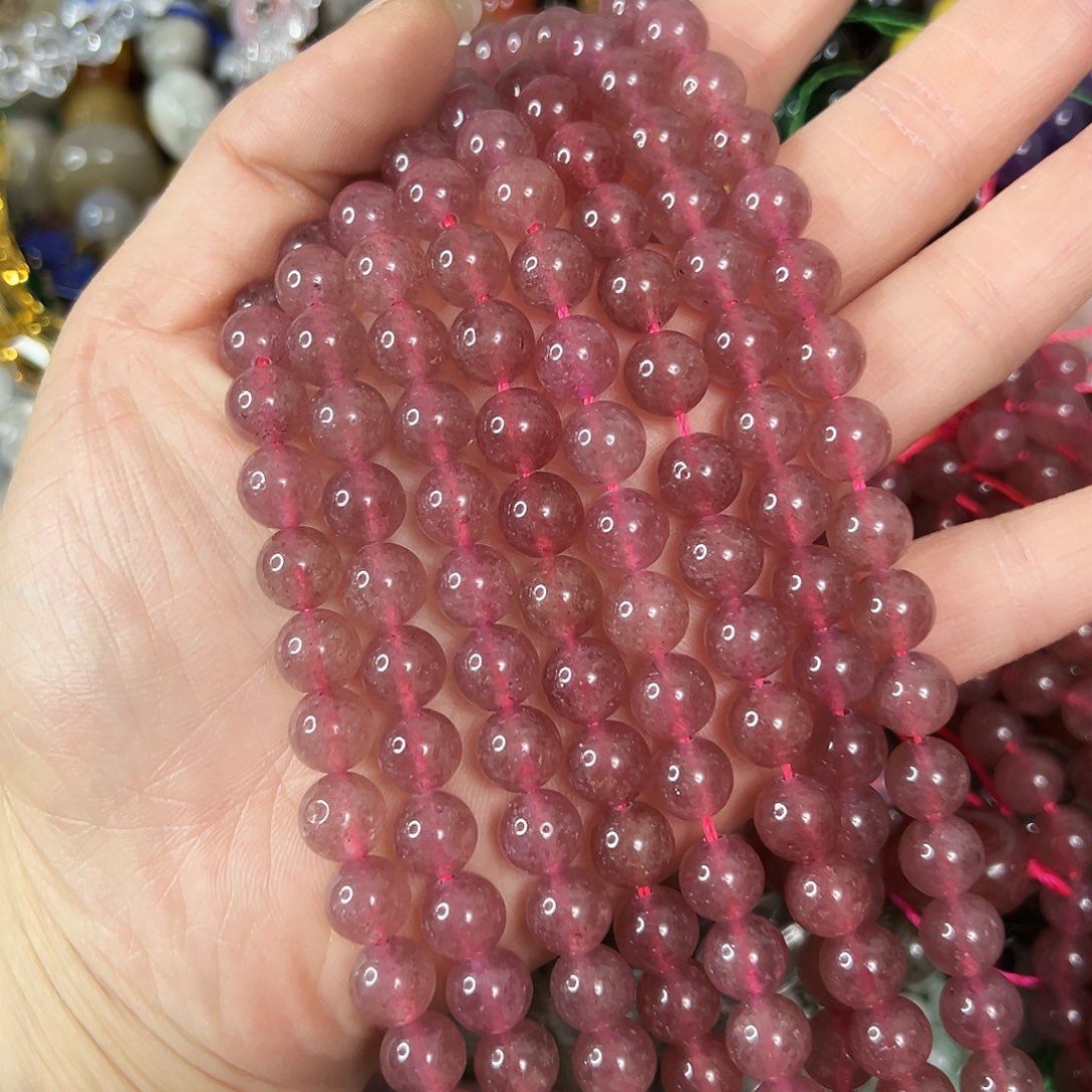 玛瑙/玉髓未镶嵌珠宝半成品，卡8草莓晶一条