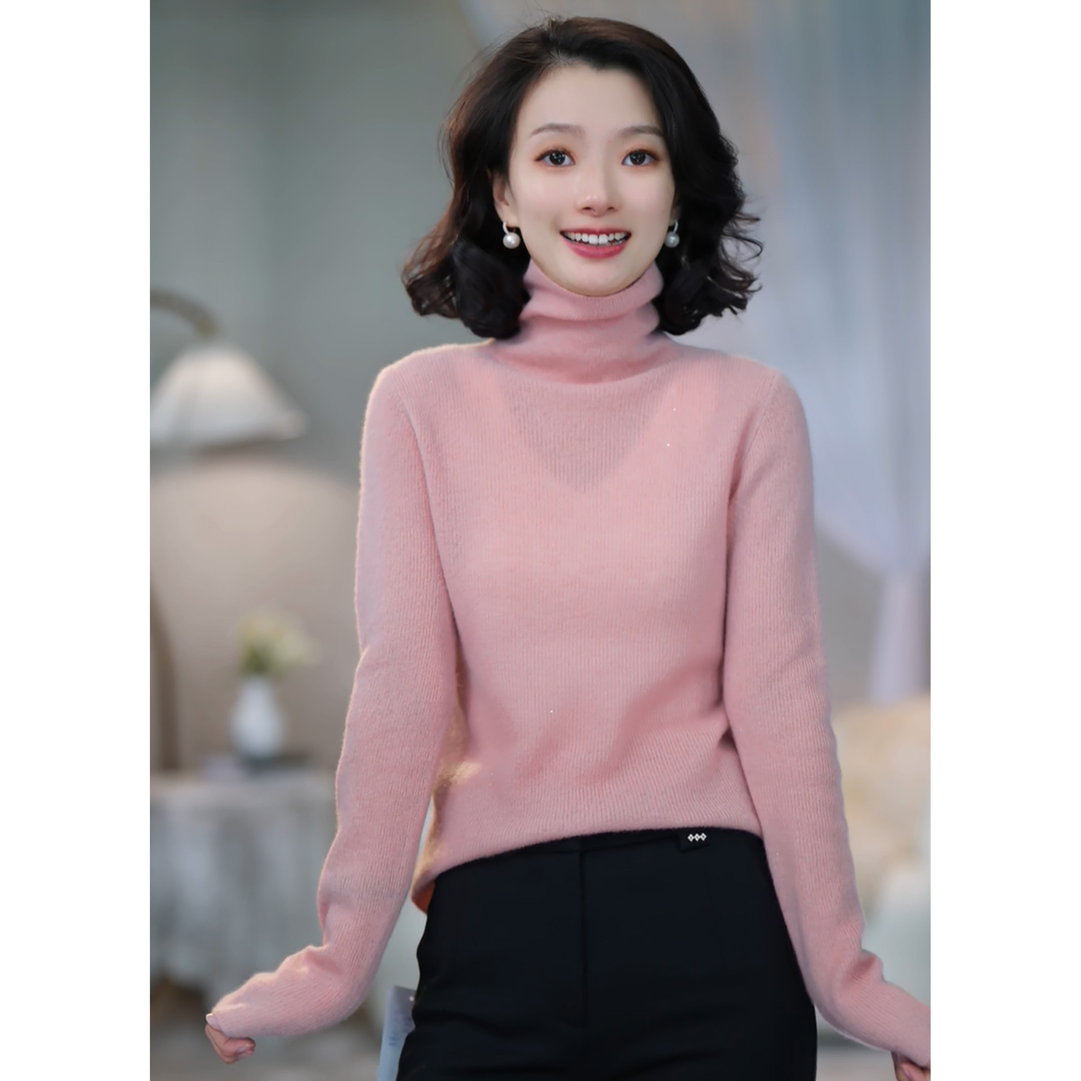 西子/【拂晓】100山羊绒珠片纱百搭极简高领针织衫/MSYF0399