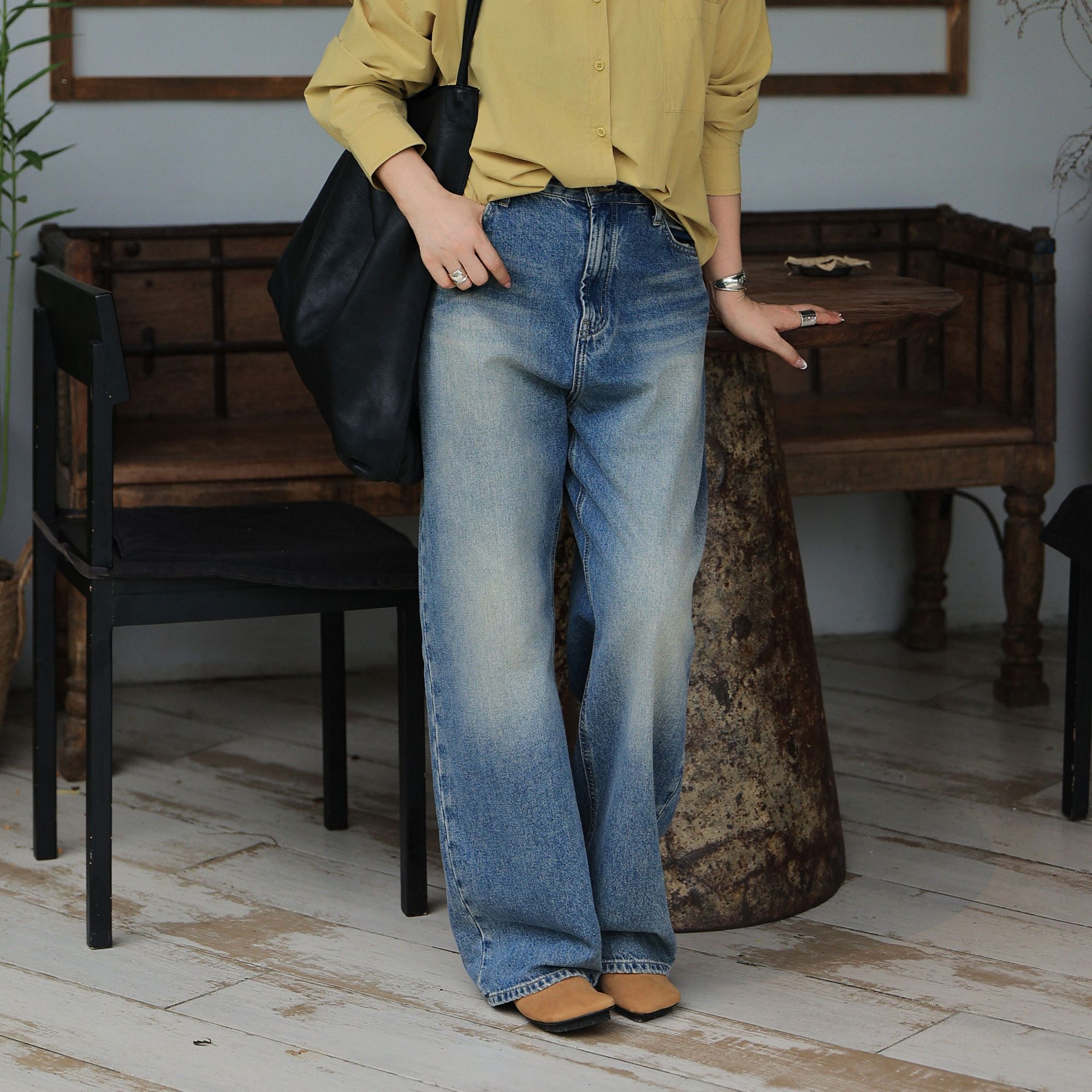 Li Wang/里望设计师款  复古腔调偏爱蓝 酵素洗旧色直筒牛仔裤