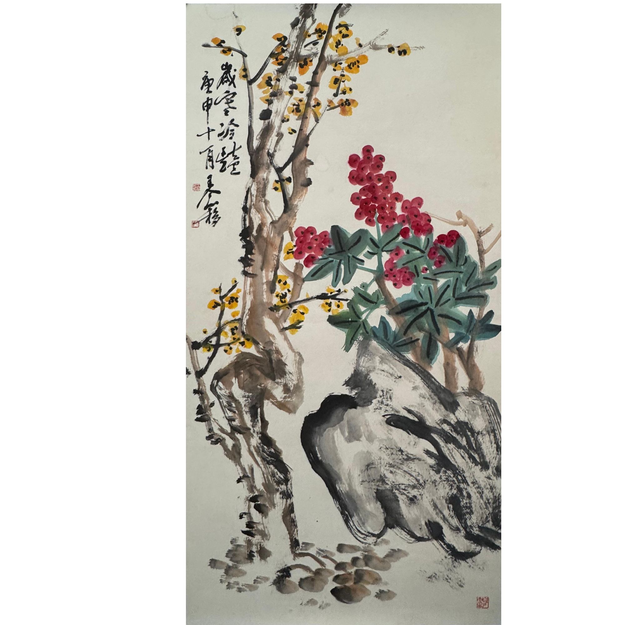 WGY-13-059-C 王个簃-花卉 尺寸138*69cm 纸本托底