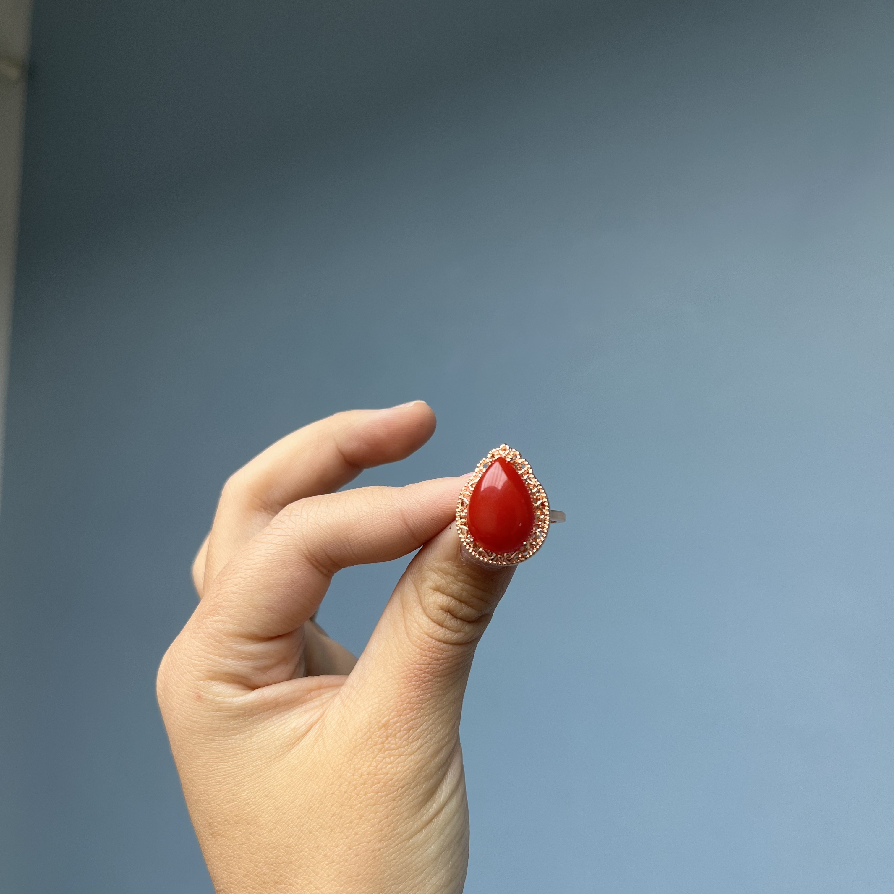 南红14k水滴戒指