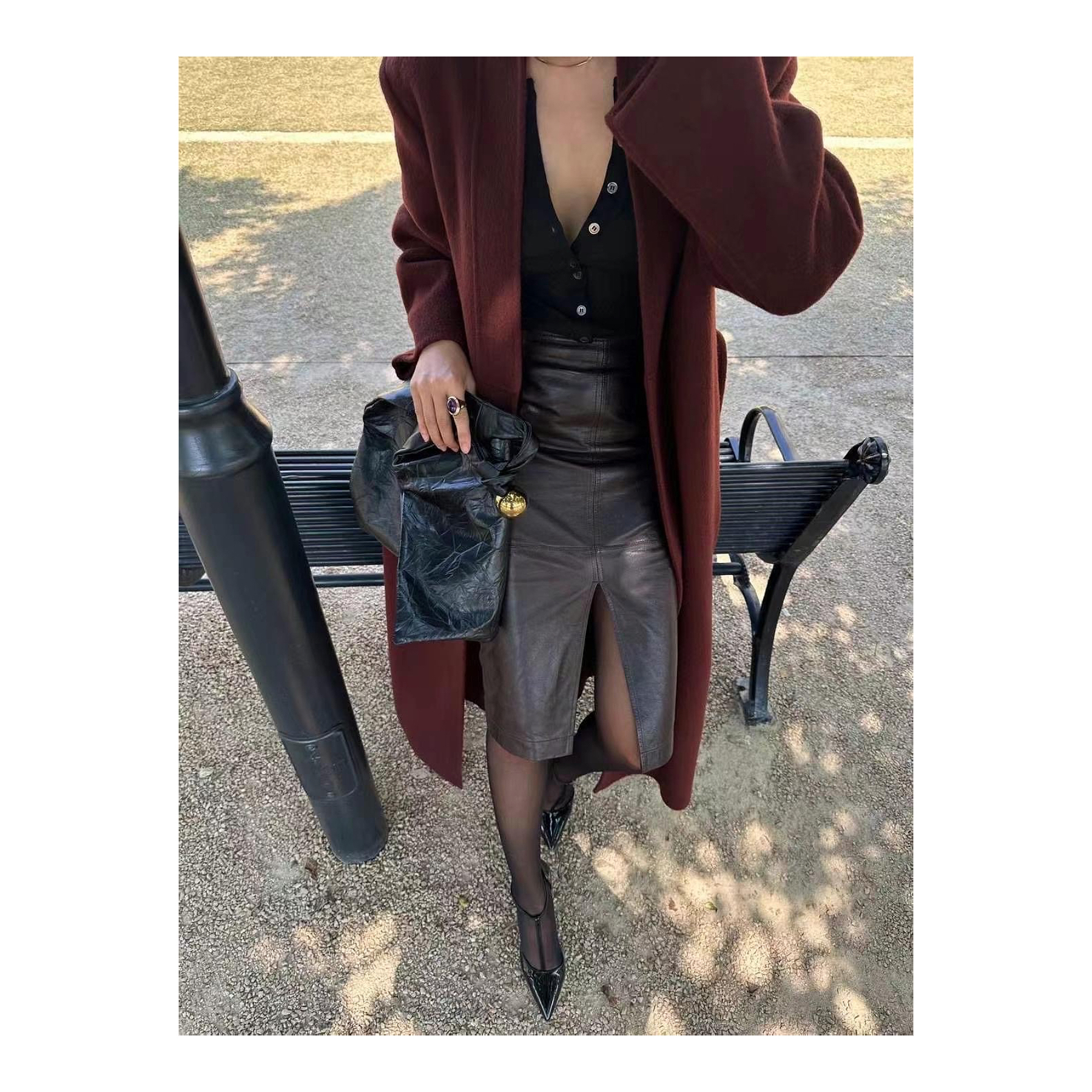 3805丨欧美风前开叉小羊中半裙