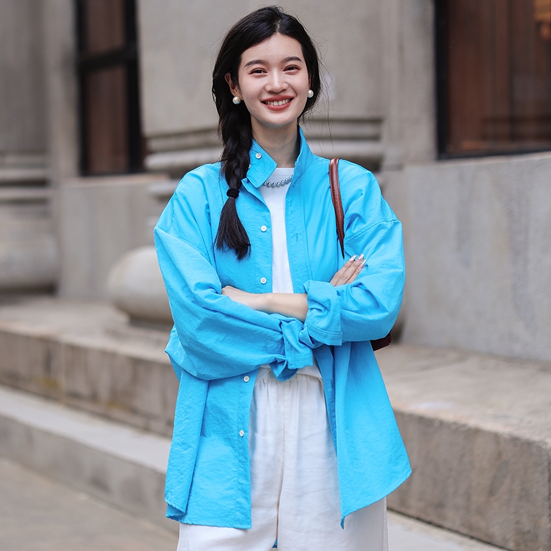 绽放女装521朵/天丝棉帅气大廓型文艺百搭落肩长袖衬衫女上衣外套