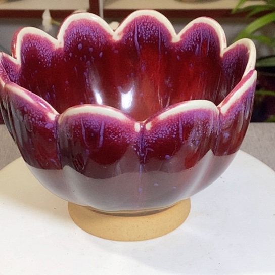 碗高温窑变钧瓷高足莲花碗