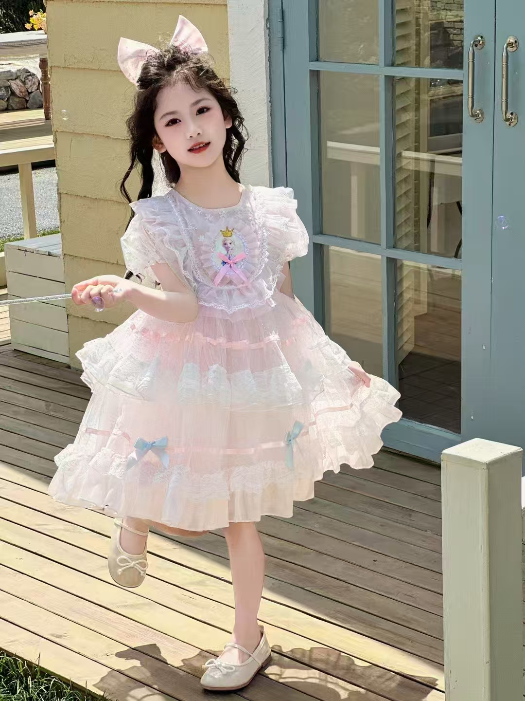 夏季新款女童洋气蕾丝爱莎公主蓬蓬裙甜美小女孩礼服纱裙