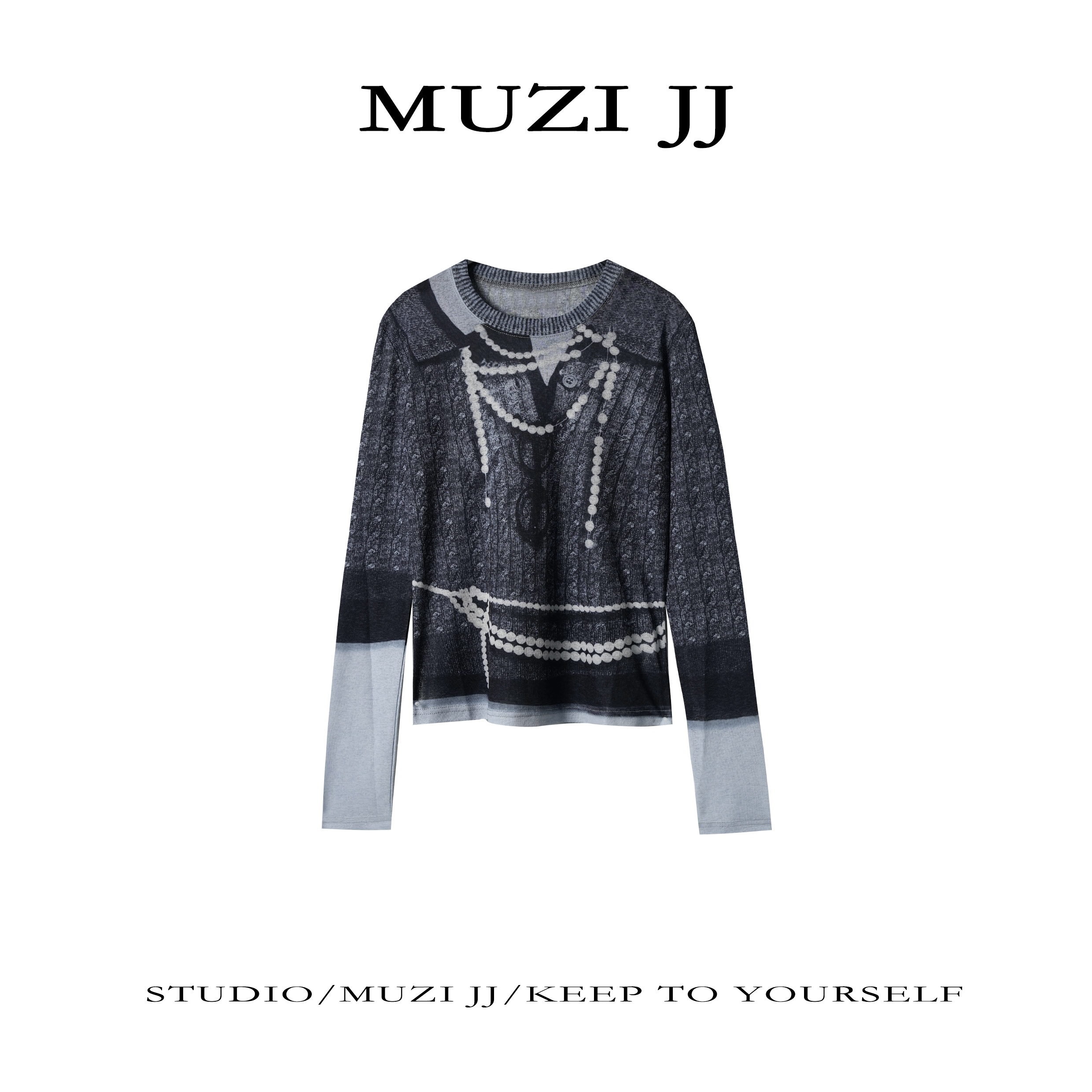 MUZI-晶晶专属-25705#复古气质休闲百搭时尚趣味3D立体印花T恤