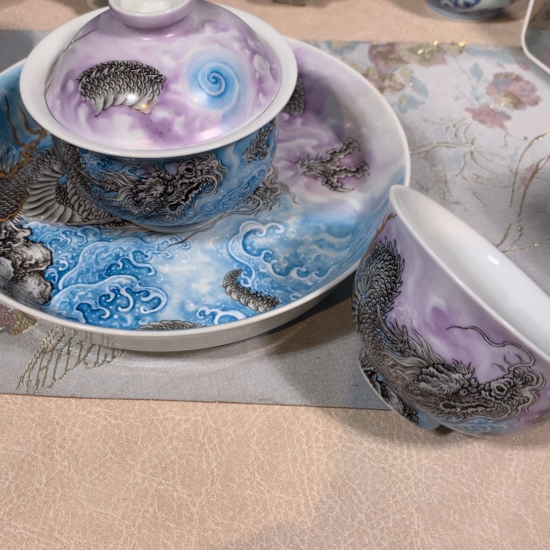 摆件哦*60龙纹单杯盖碗壶承啦啦啦啦