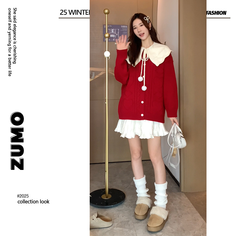 外搭披肩甜美娃娃领毛衣外套孕妇2026冬季新款孕妇半裙套装两件套