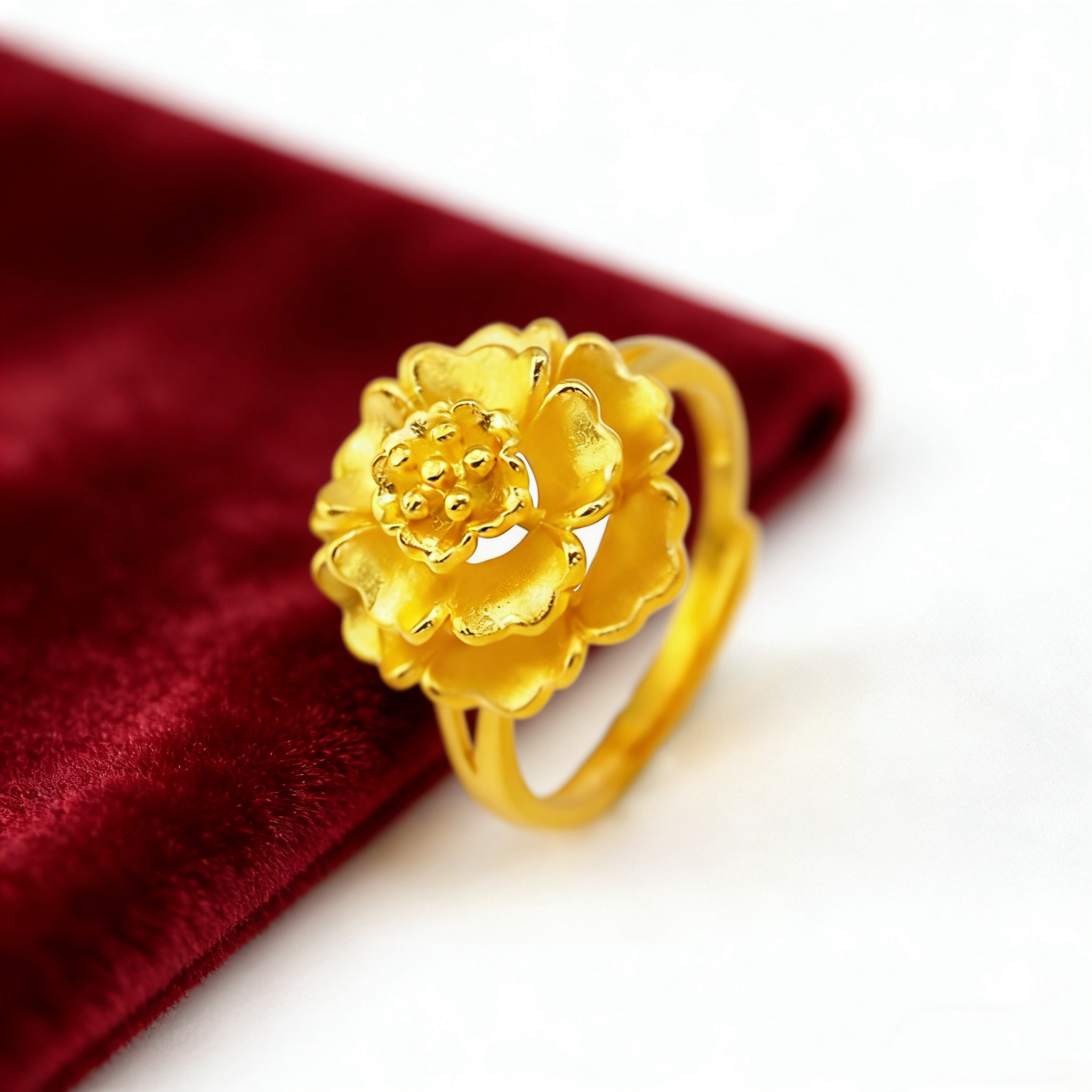 铜合金戒指 新款牡丹花活口可调节女款时尚气质百搭富贵经典指环