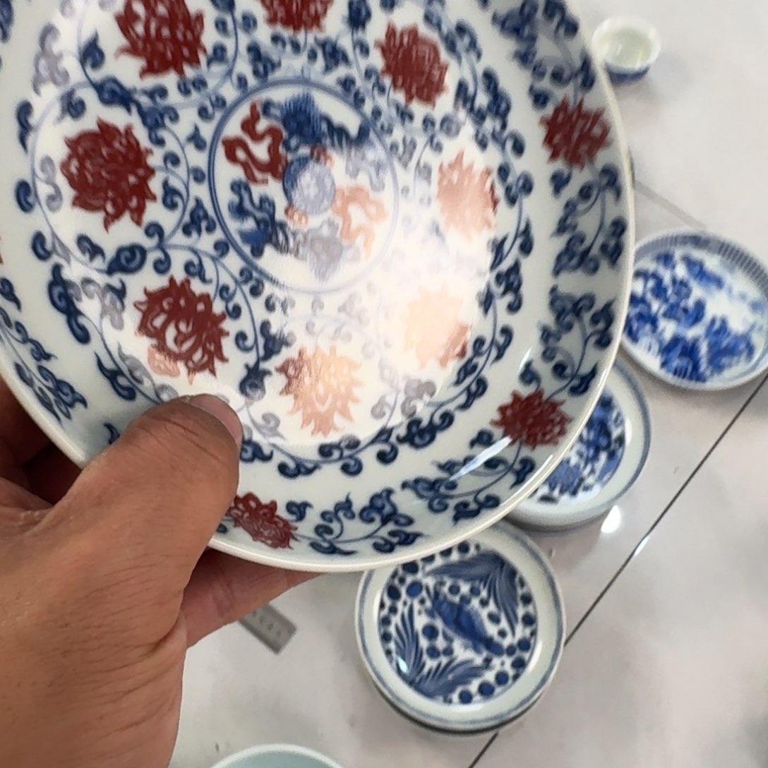 陶摆件釉里红缠枝莲大壶承