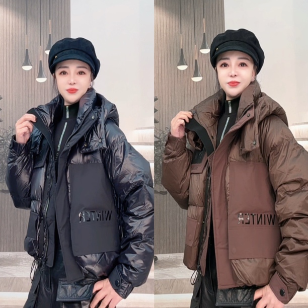 阿珍服饰店 新款欧货时尚潮流带毛羽绒服#0063