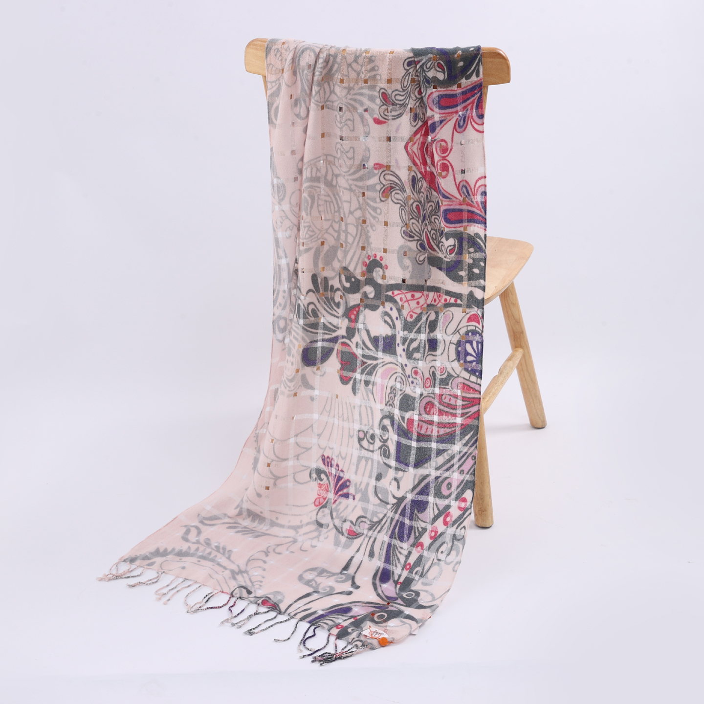 秋冬新款 印花精纺戒指绒披肩100%山羊绒女士大披肩