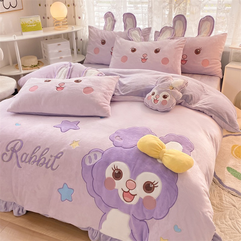 梦悦【星戴露】冬季加厚牛奶绒四件套双面绒床单人被套法兰绒女孩