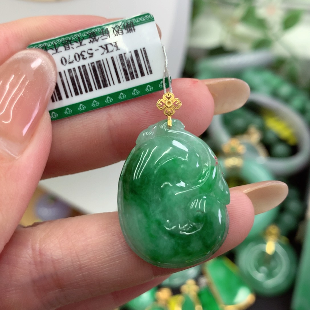 翡翠18K金镶嵌吊坠(不含链)