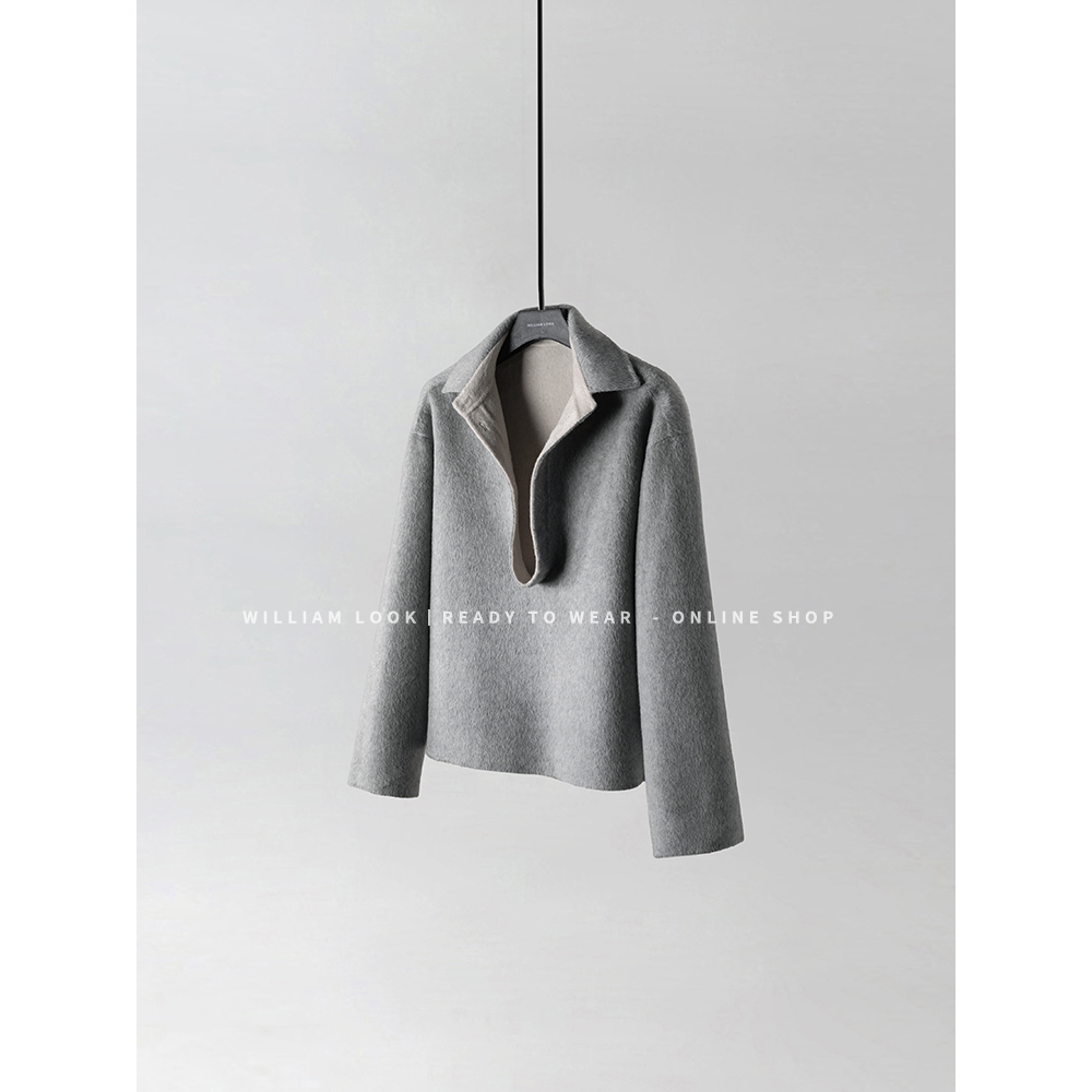 威廉威 男女同款【羊毛双面尼】100绵羊毛双面双色套头手工外套C837