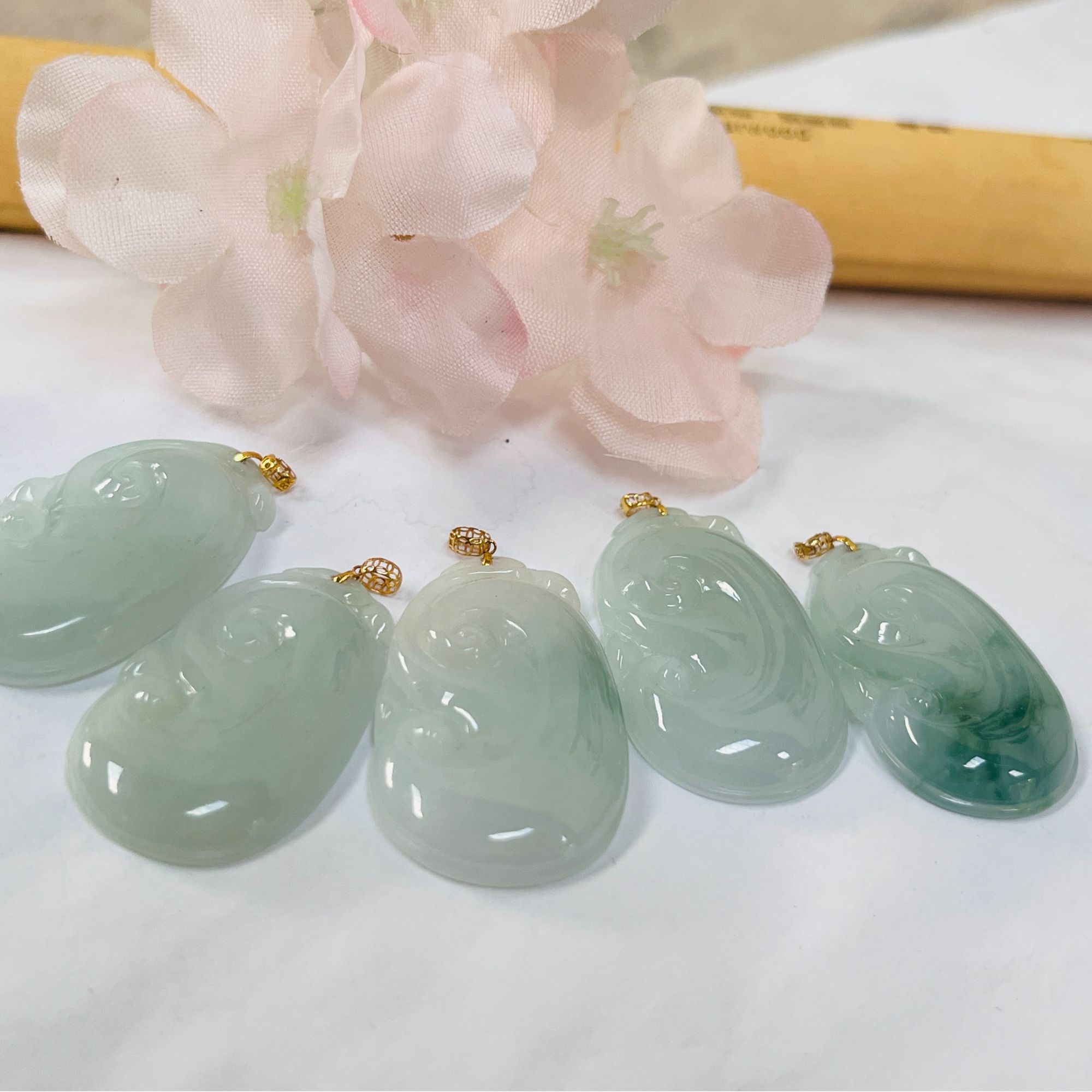 天然翡翠镶金扣头如意挂件/挂坠/吊坠气质镶嵌精致多样性发货