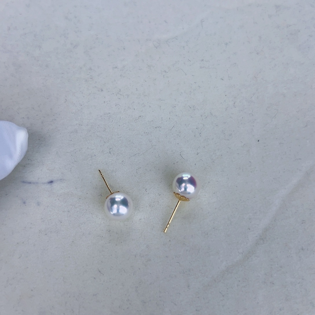 海水珍珠海水akoya天女耳钉8-8.5mm18K金镶嵌