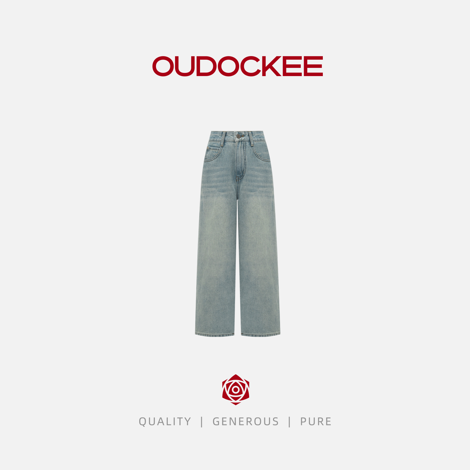 OUDOCKEE 鸥鸥【棉】向日葵 高腰牛仔百搭水洗直筒裤 NBAAF2309T