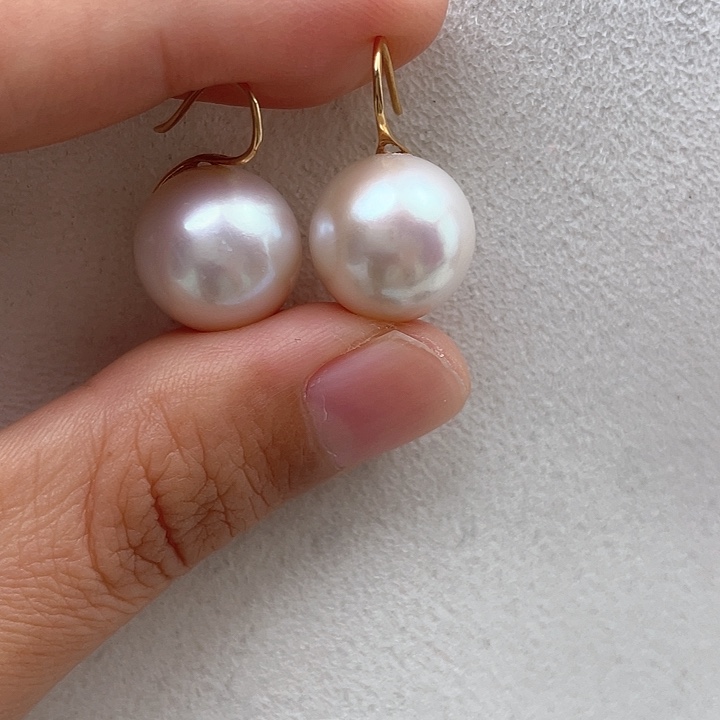 淡水珍珠耳饰18K金镶嵌13-14