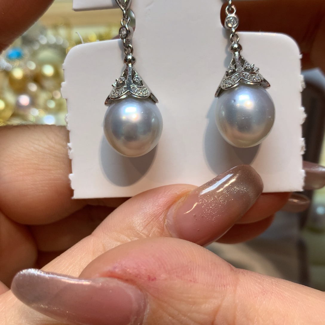 海水珍珠耳饰银S925镶嵌