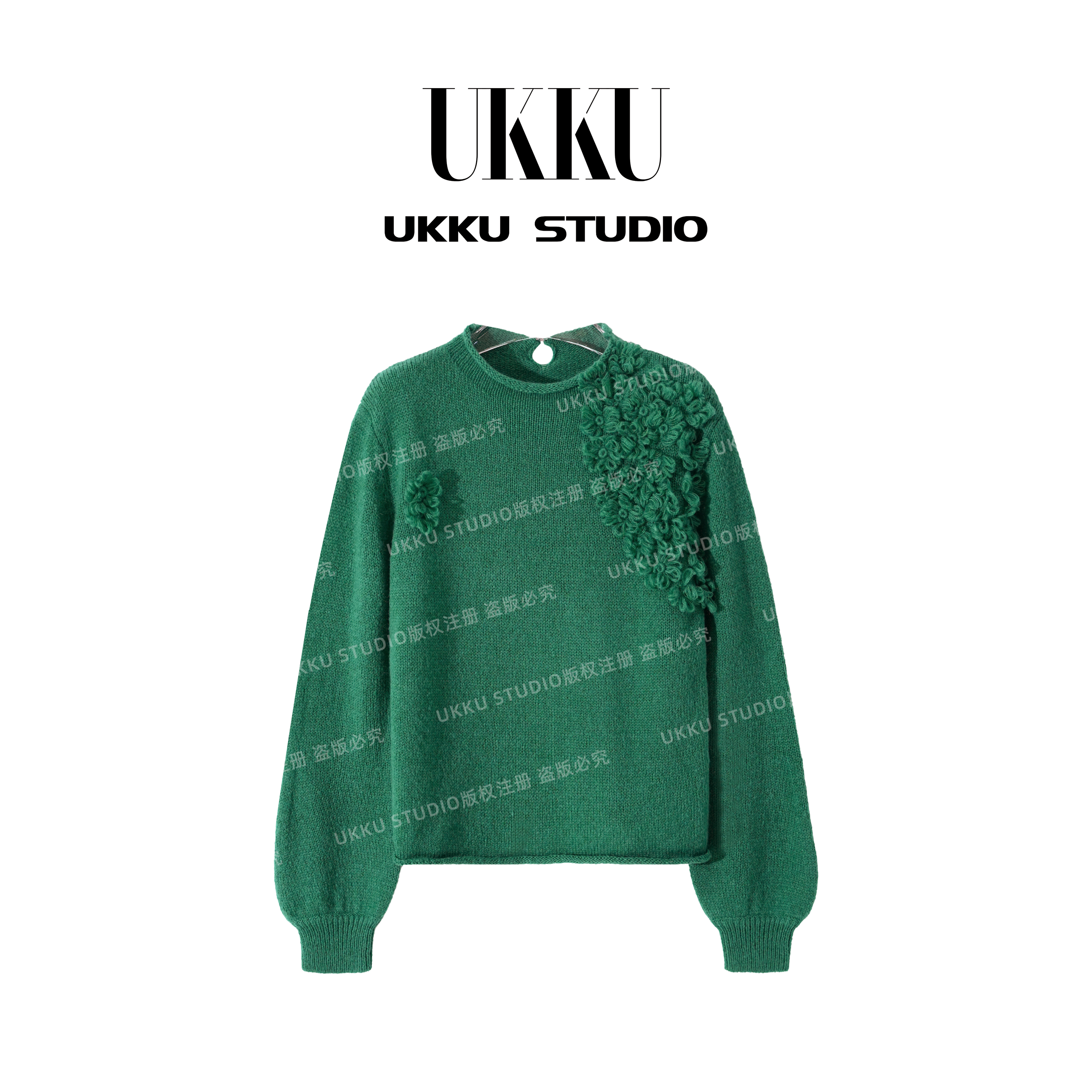 娟【UKKUSTUDIO】针织女花朵春季法式毛针织衫长袖百搭女装315163