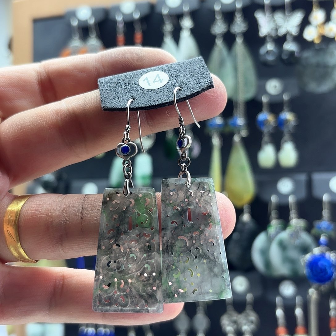 翡翠耳饰银S925镶嵌阿*张