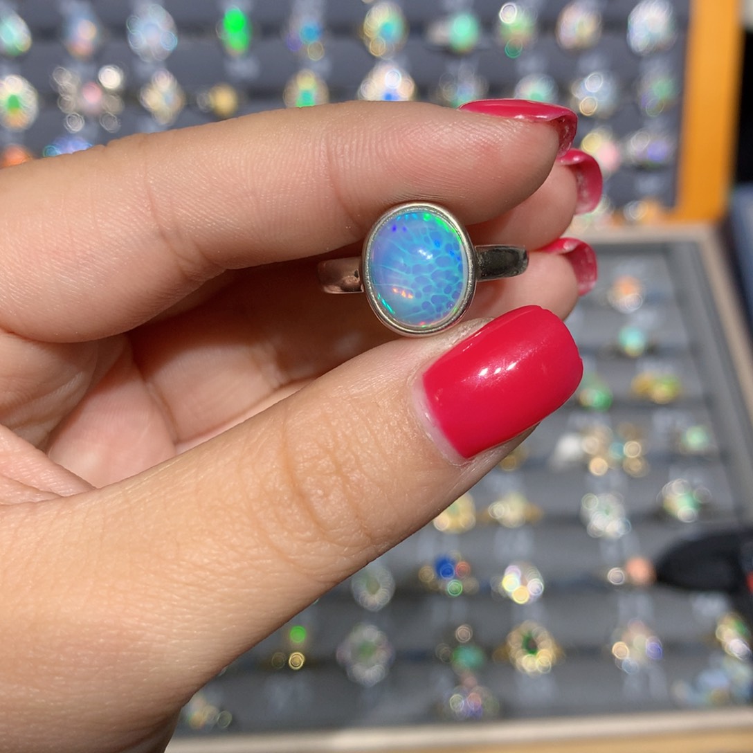 银S925镶嵌欧泊欧泊戒指l