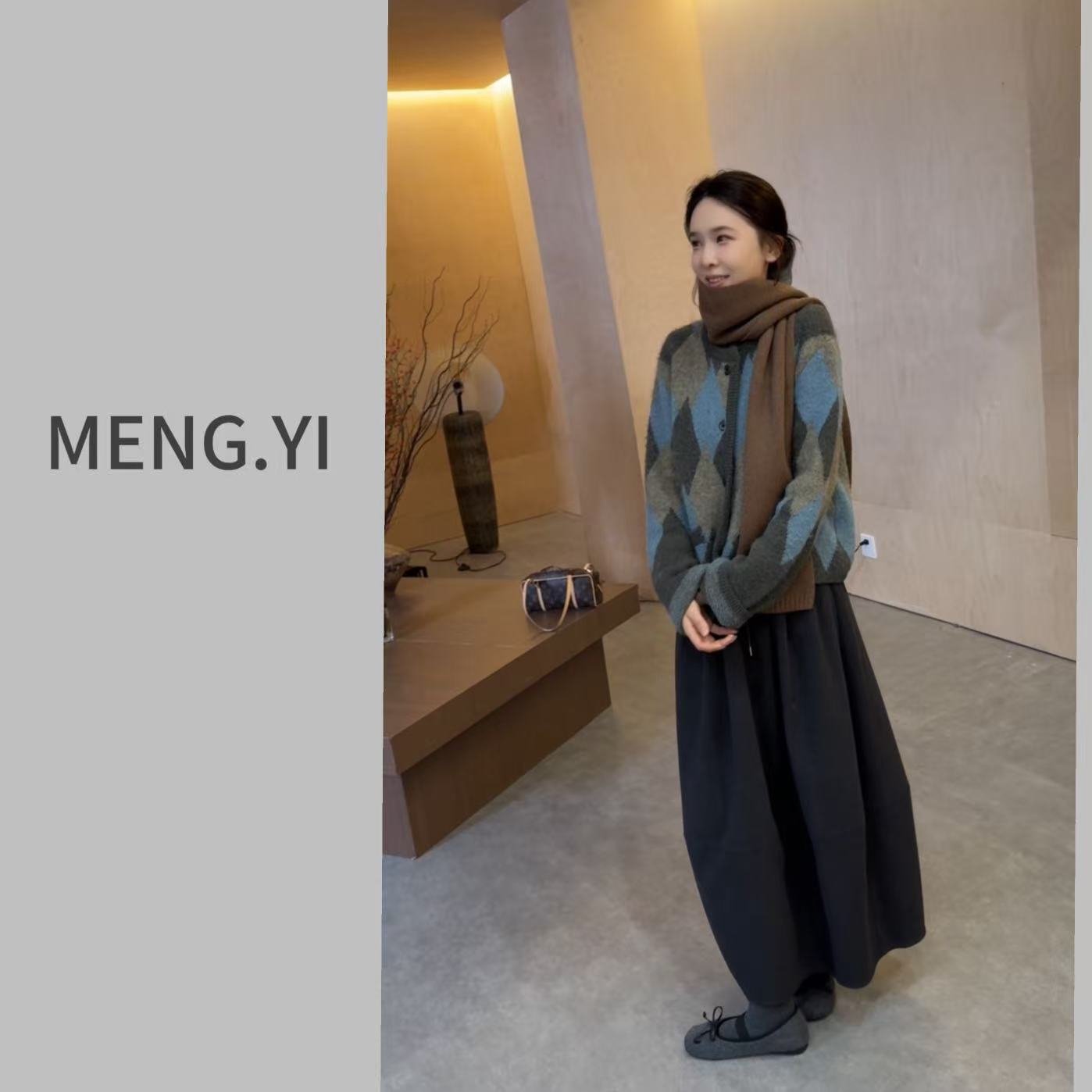 MENG.YI菱格加厚复古羊毛毛衣5310-1