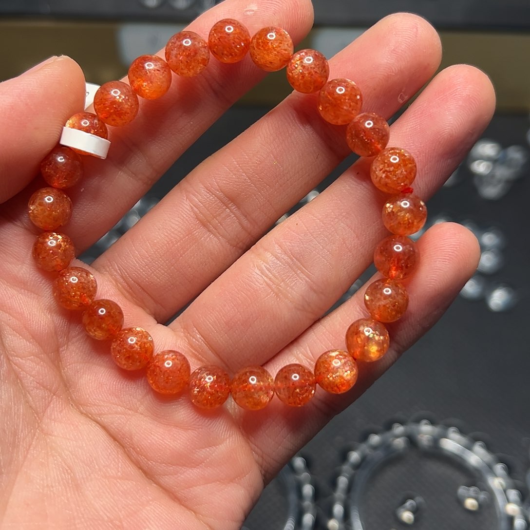 日光石手链未镶嵌棒****邦金太阳7mm+圆珠手链