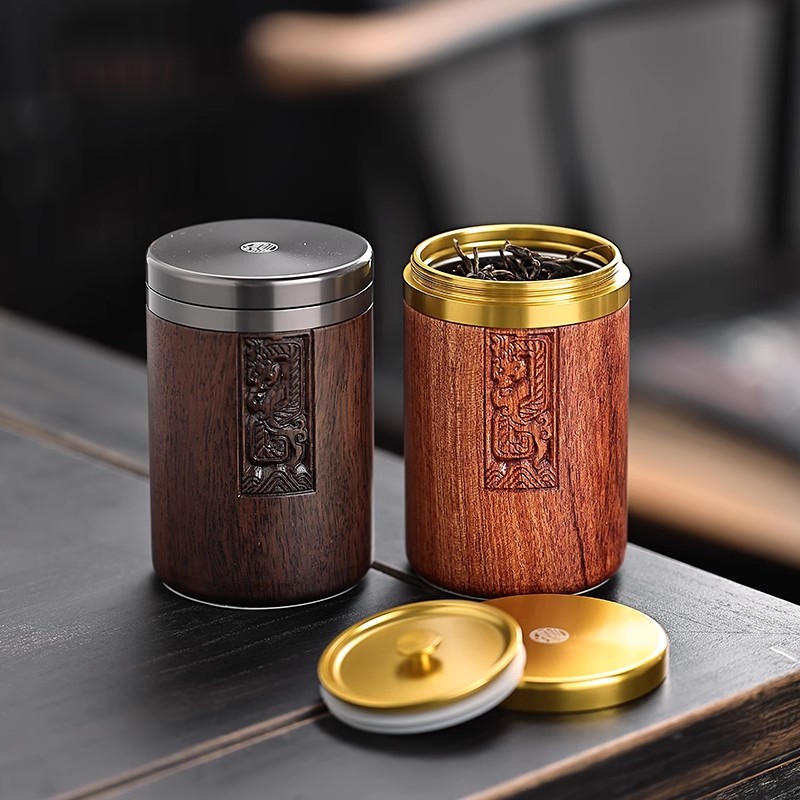 黑檀实木茶叶罐家用金属密封罐便携旅行储茶罐小号绿茶散茶存茶罐