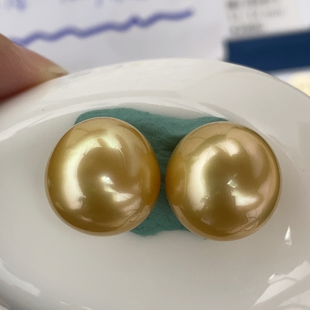 未镶嵌南洋金珠裸珠海水珍珠14.4mm对珠