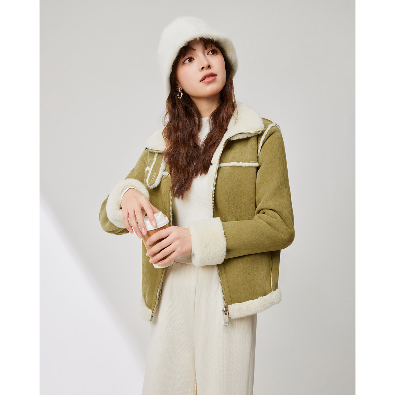 IEF/爱依服2025冬季新款美式复古机车服时尚立领保暖磨砂皮外套