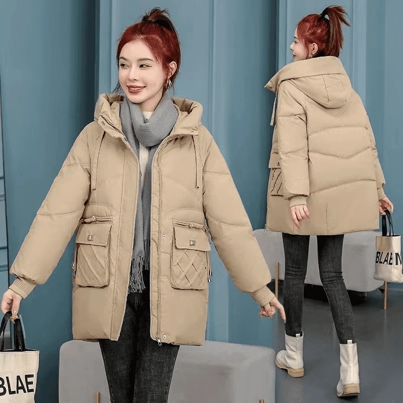 女厚款中长款棉衣棉服外套时尚百搭冬装棉袄加厚冬季显瘦棉袄女款