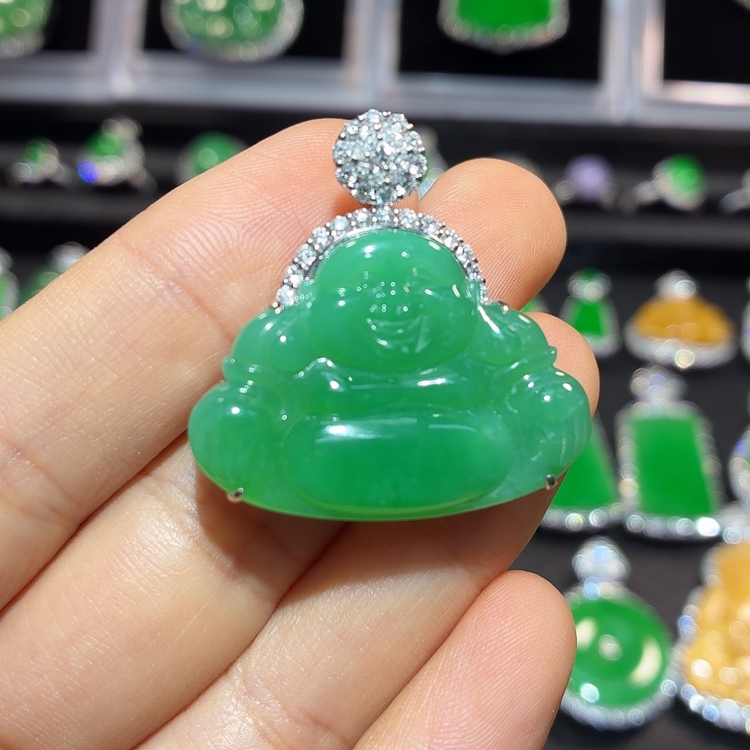 翡翠18K金镶嵌吊坠(不含链)翡翠