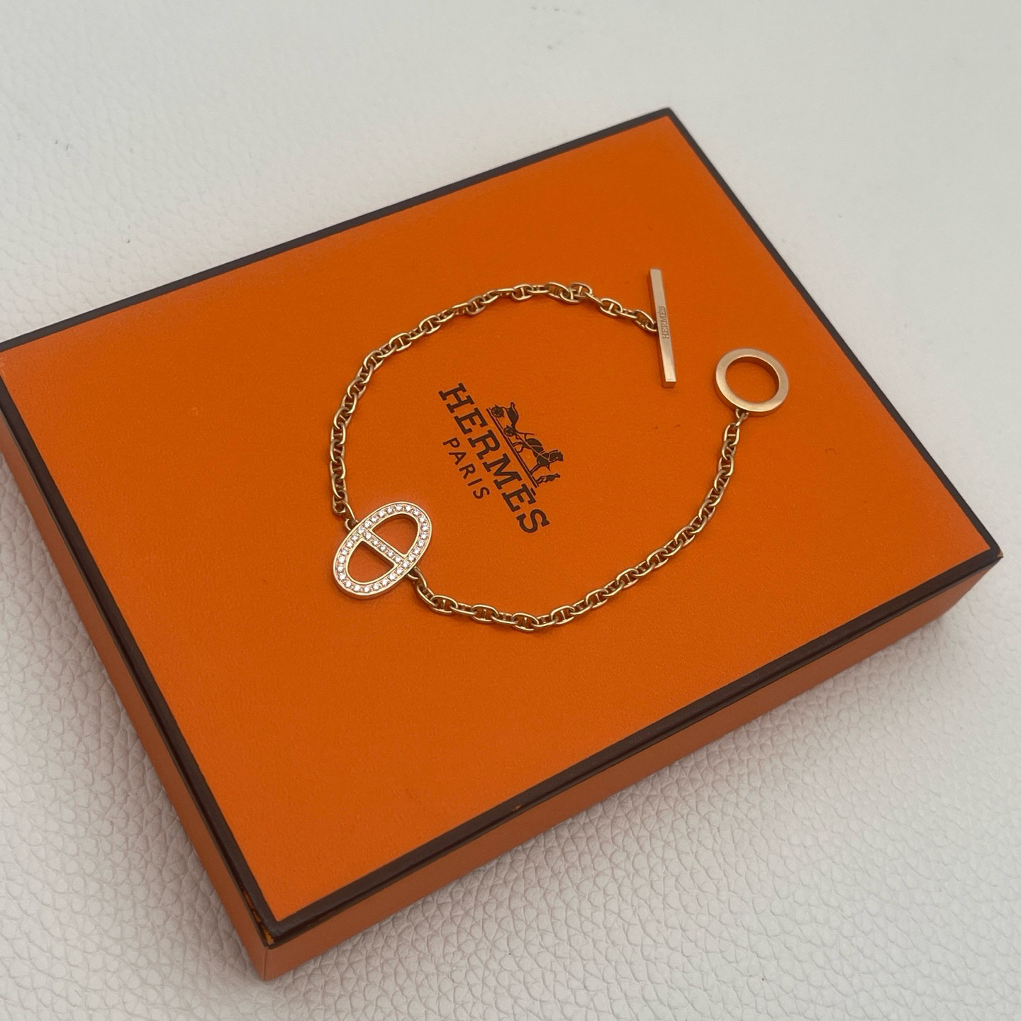 99新 Hermes/爱马仕 爱马仕Hermes 猪鼻子 满钻 18k玫瑰金 手链