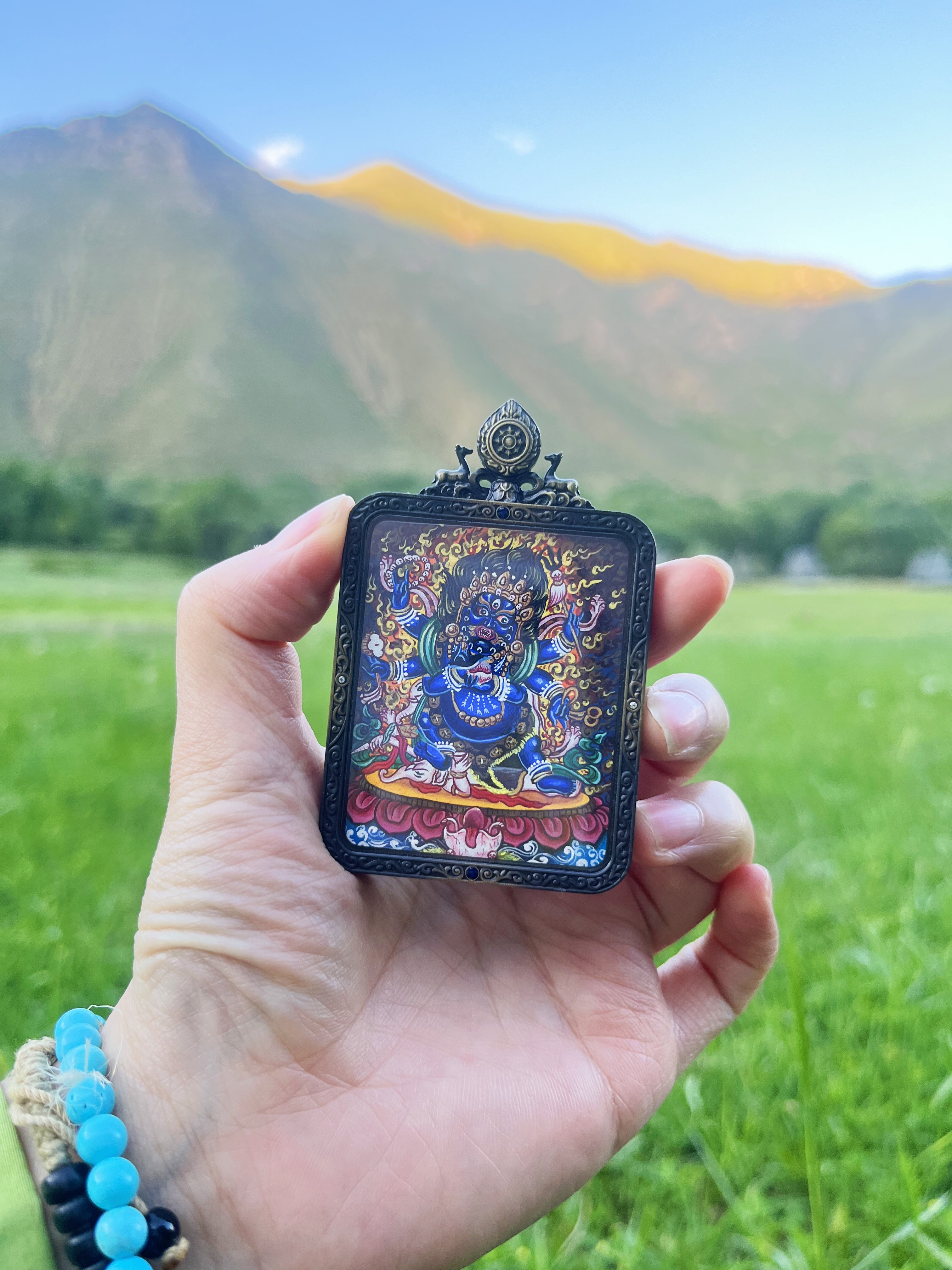 【心心专属】纯手绘唐卡纽瓦力风格六臂大黑天(拉萨直飞)